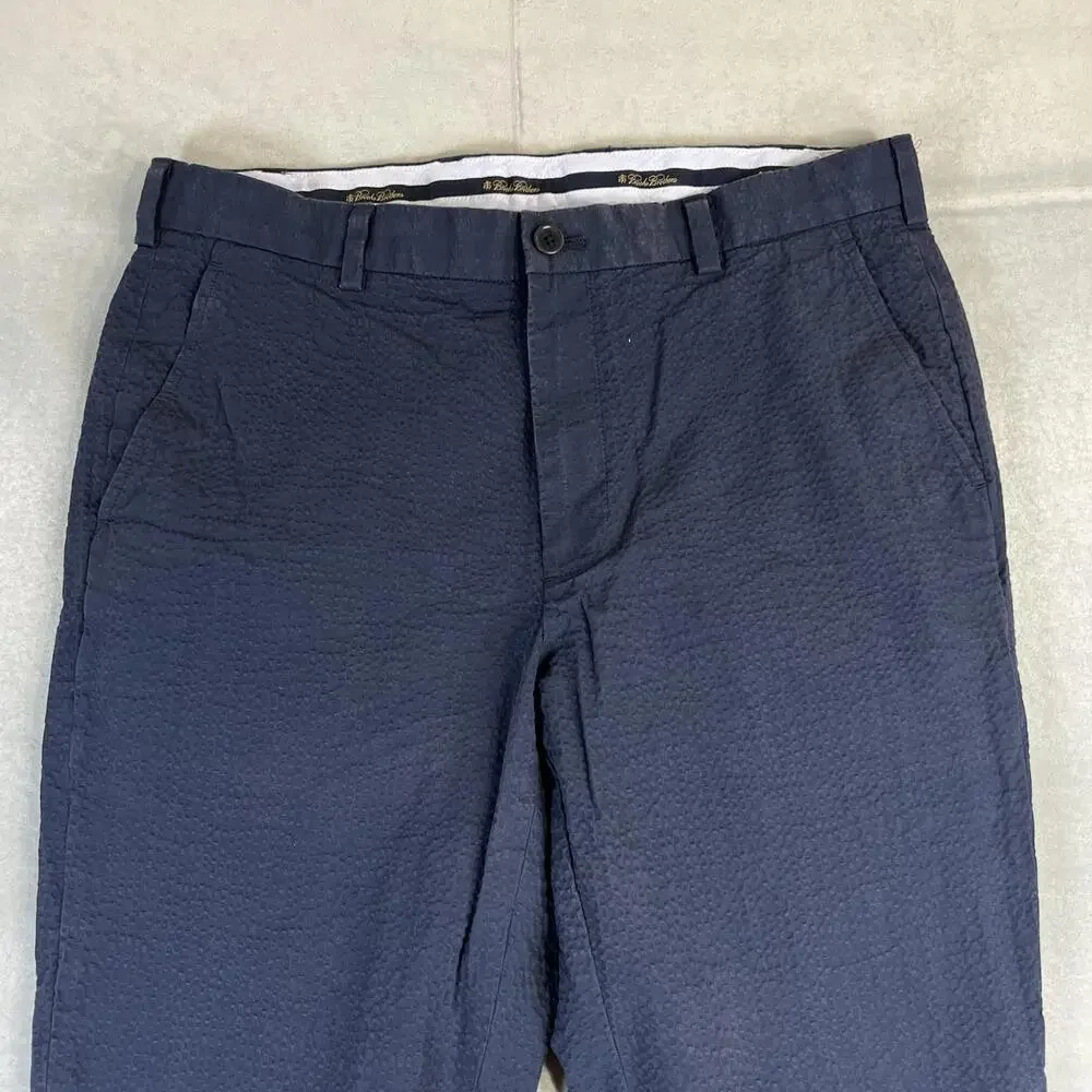 Brooks Brothers Clark Pants Mens 35x32 Navy Genuine Seersucker Chino Trousers